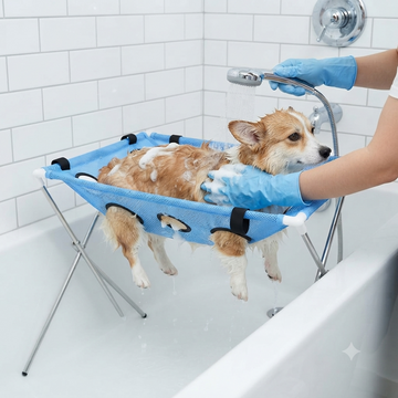 Foldable Pet Bathing Hammock – Dog & Cat Grooming & Drying Stand for Small Pets