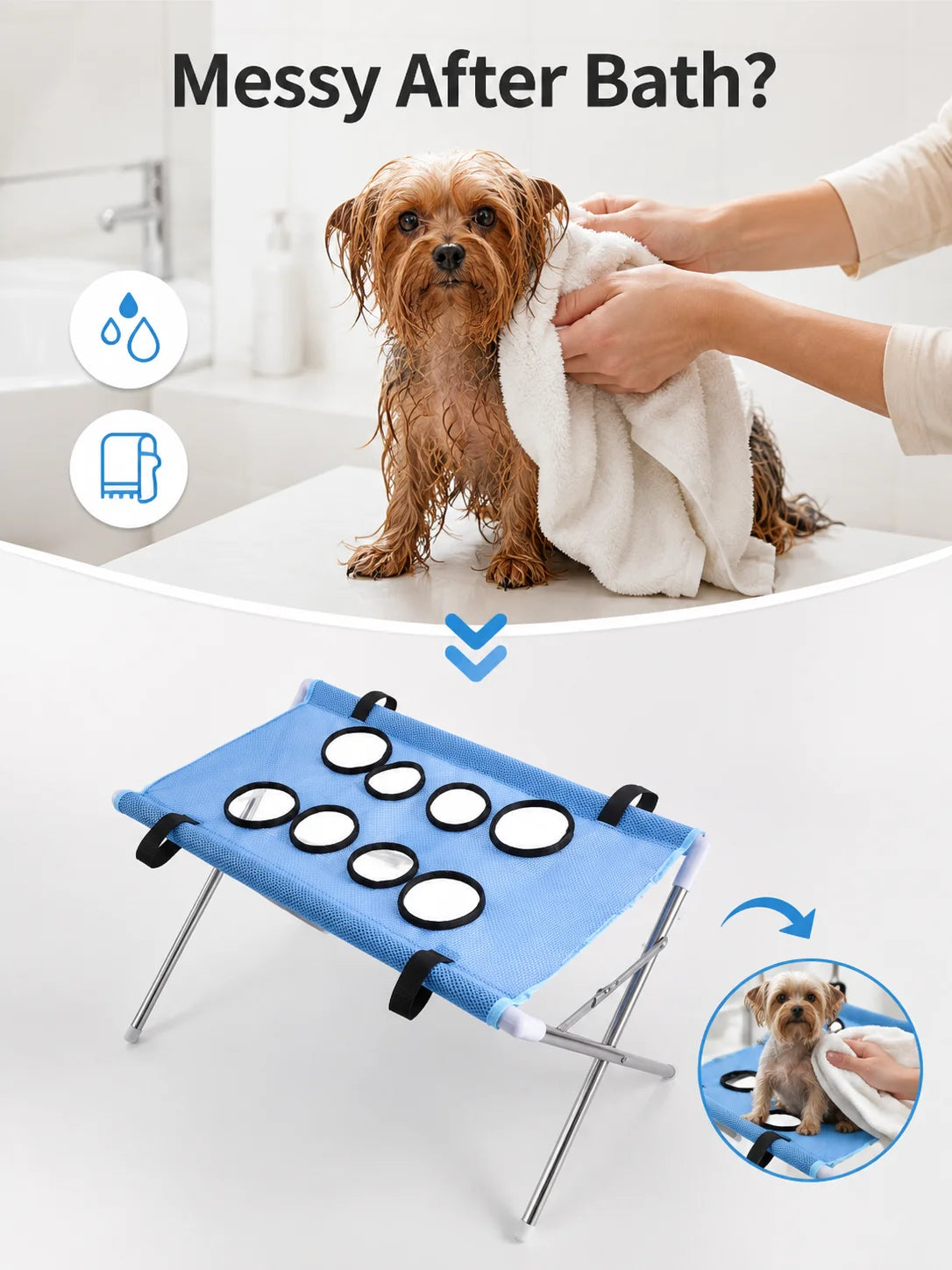 Foldable Pet Bathing Hammock – Dog & Cat Grooming & Drying Stand for Small Pets