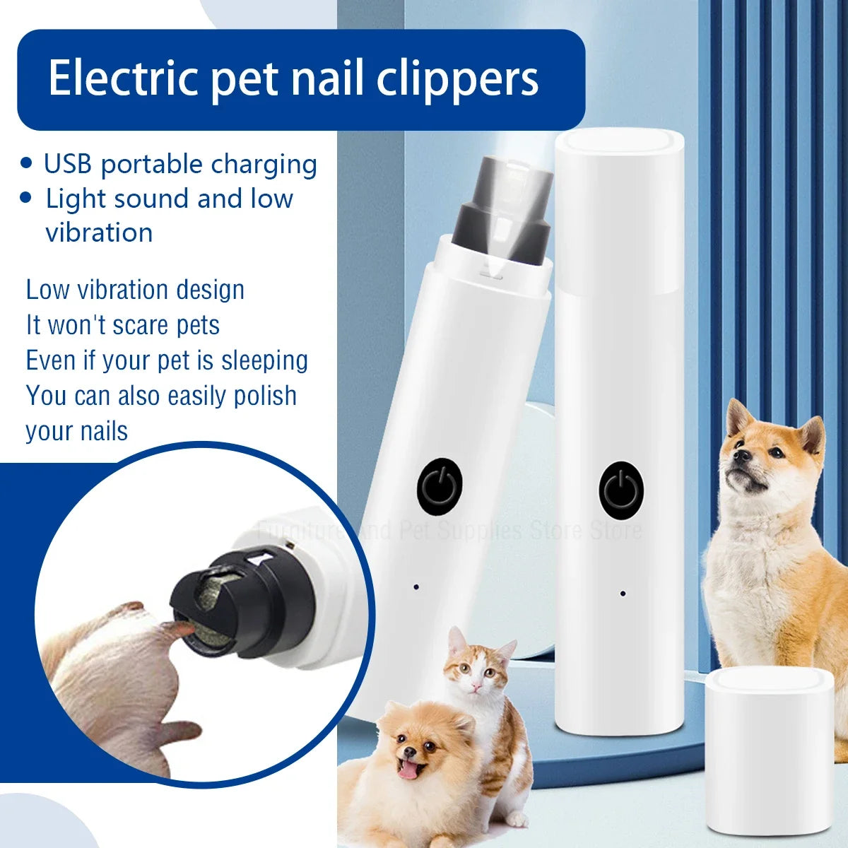 Pet Nail Grinder for Dogs & Cats – Quiet, USB Rechargeable with LED Light