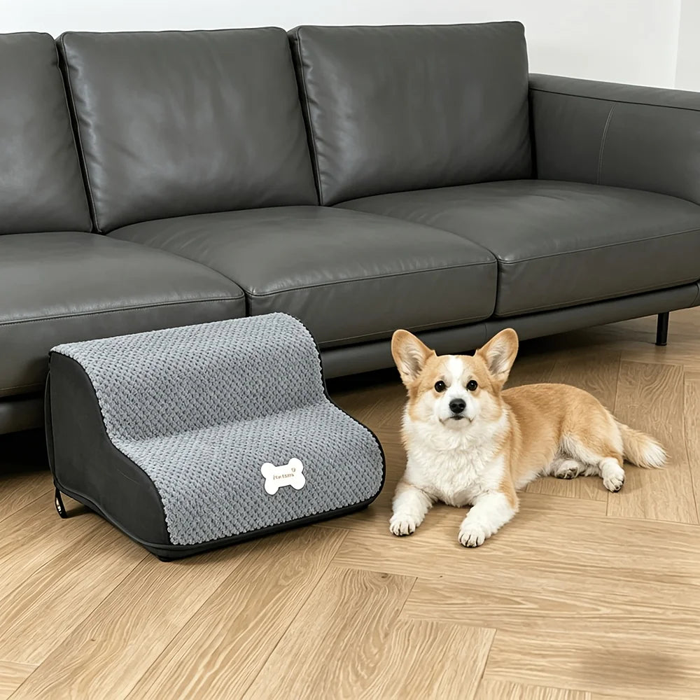Foldable 2-Step Pet Stairs – Non-Slip Dog & Cat Steps for Couch, Bed & Sofa