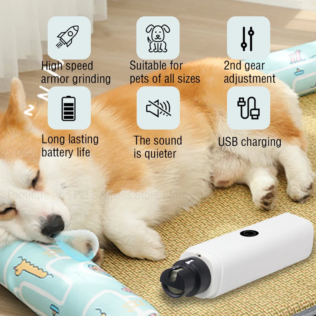 Pet Nail Grinder for Dogs & Cats – Quiet, USB Rechargeable with LED Light