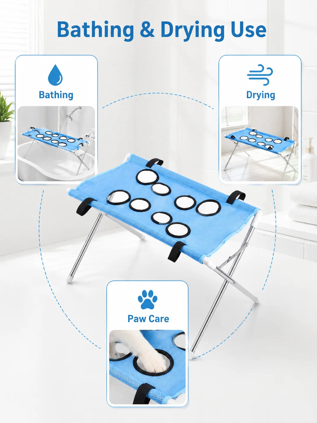 Foldable Pet Bathing Hammock – Dog & Cat Grooming & Drying Stand for Small Pets
