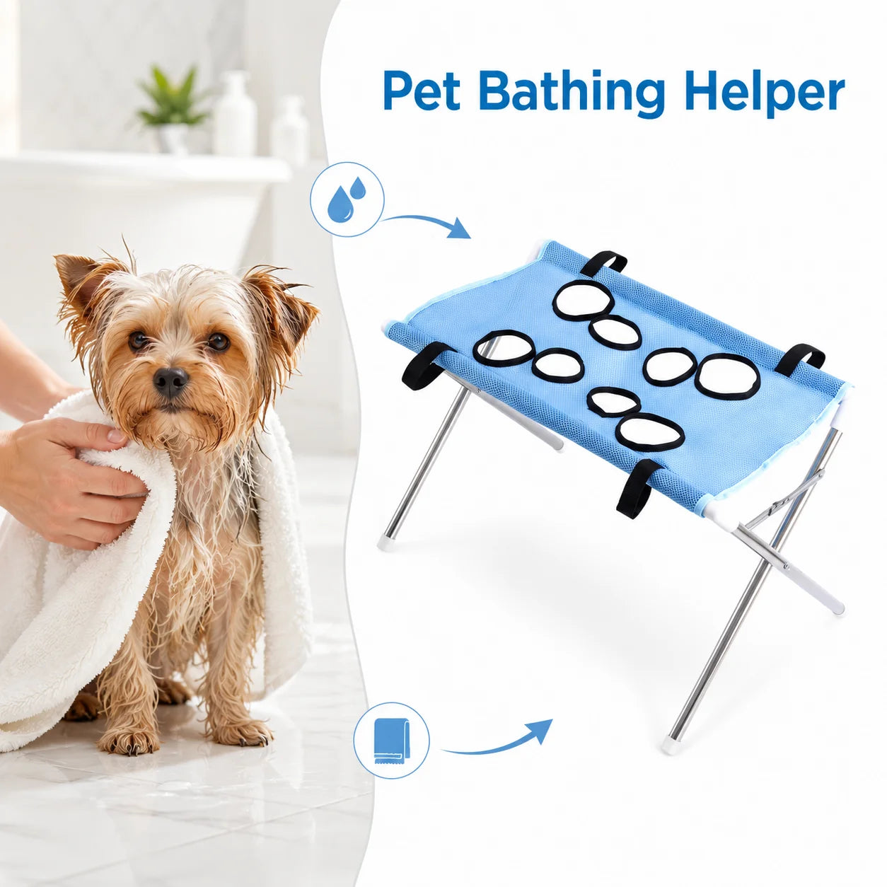 Foldable Pet Bathing Hammock – Dog & Cat Grooming & Drying Stand for Small Pets