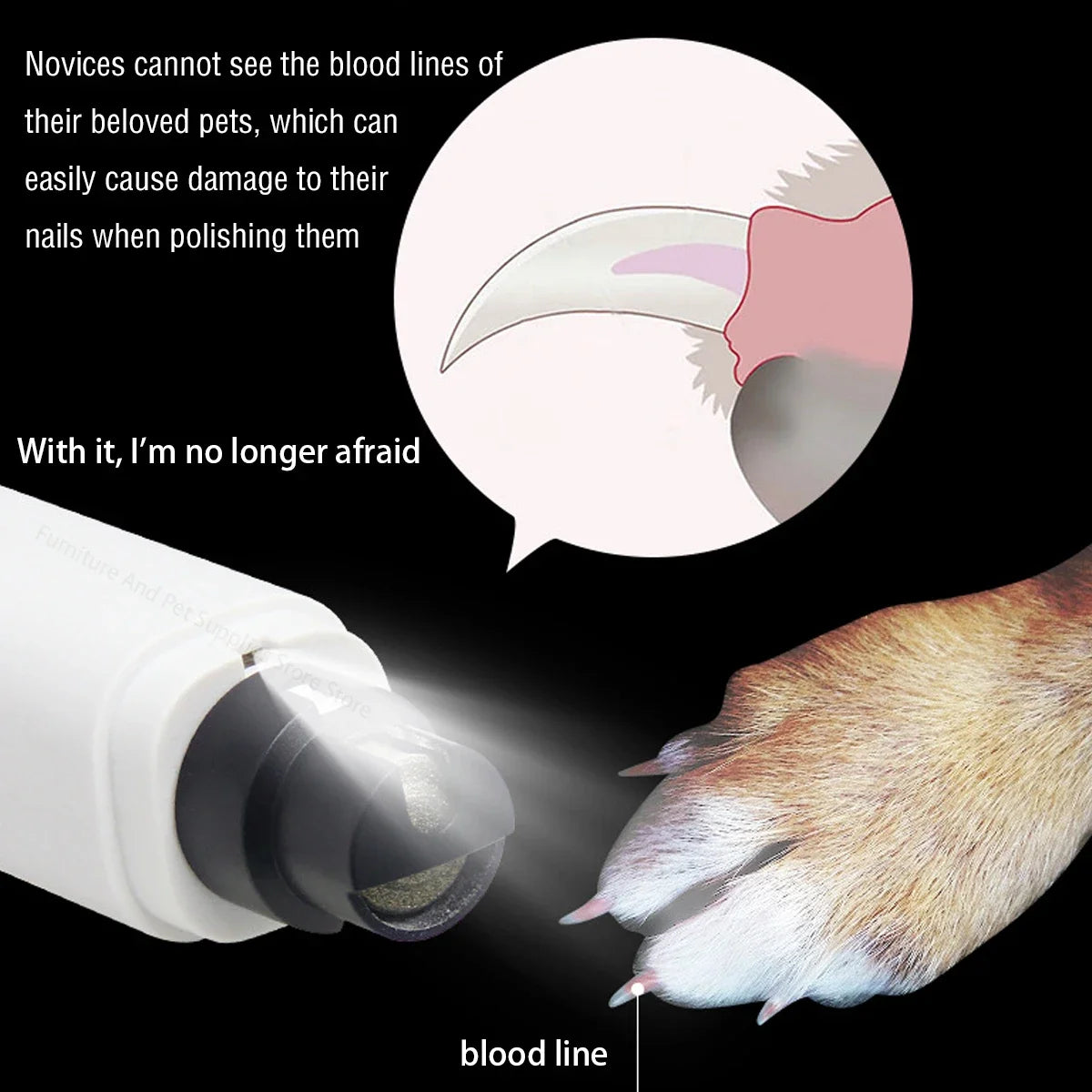 Pet Nail Grinder for Dogs & Cats – Quiet, USB Rechargeable with LED Light