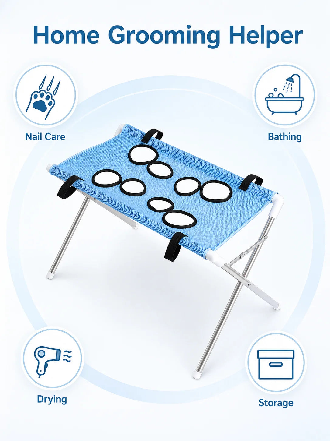 Foldable Pet Bathing Hammock – Dog & Cat Grooming & Drying Stand for Small Pets