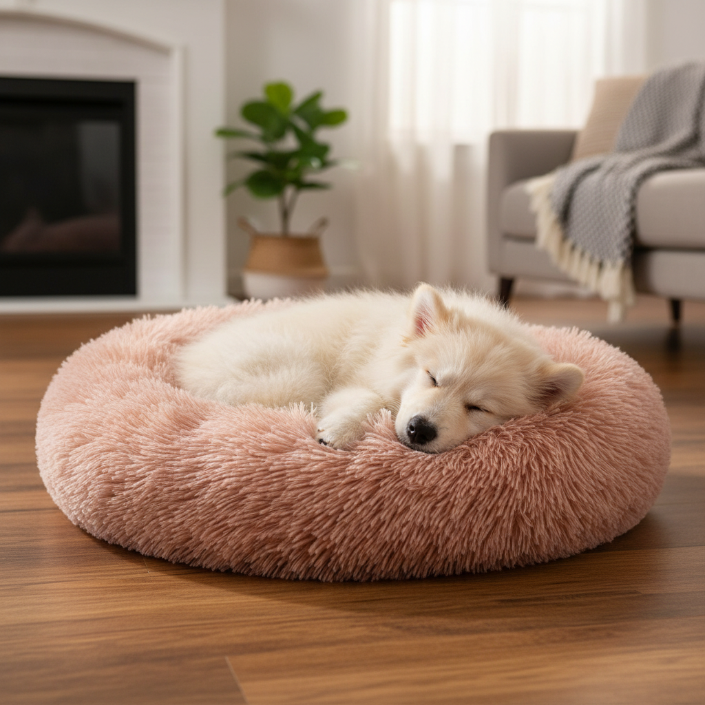 Round Plush Pet Bed Lifestyle
