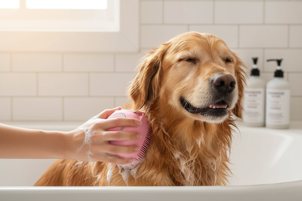 Silicone Pet Grooming Scrubber Lifestyle Hero