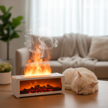 White 3D Flame Diffuser - Pet Lifestyle Hero